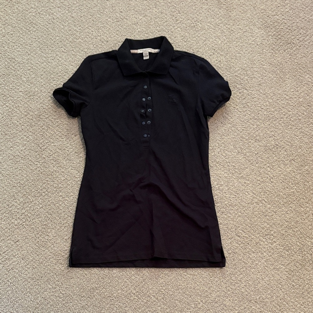 Burberry Black Fitted Button Down Polo Shirt
